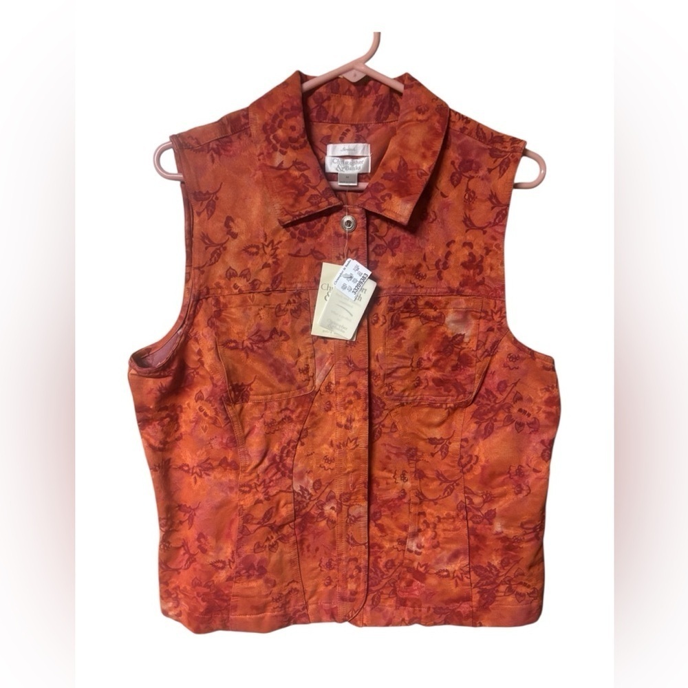 NWT Christopher & Banks Red-Orange Floral Sleeveless Blouse